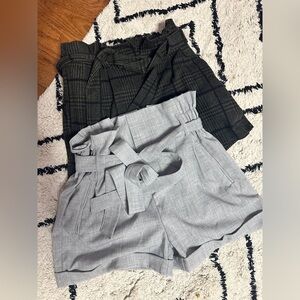 Stylish Plaid and Gray High-Waisted Shorts Set